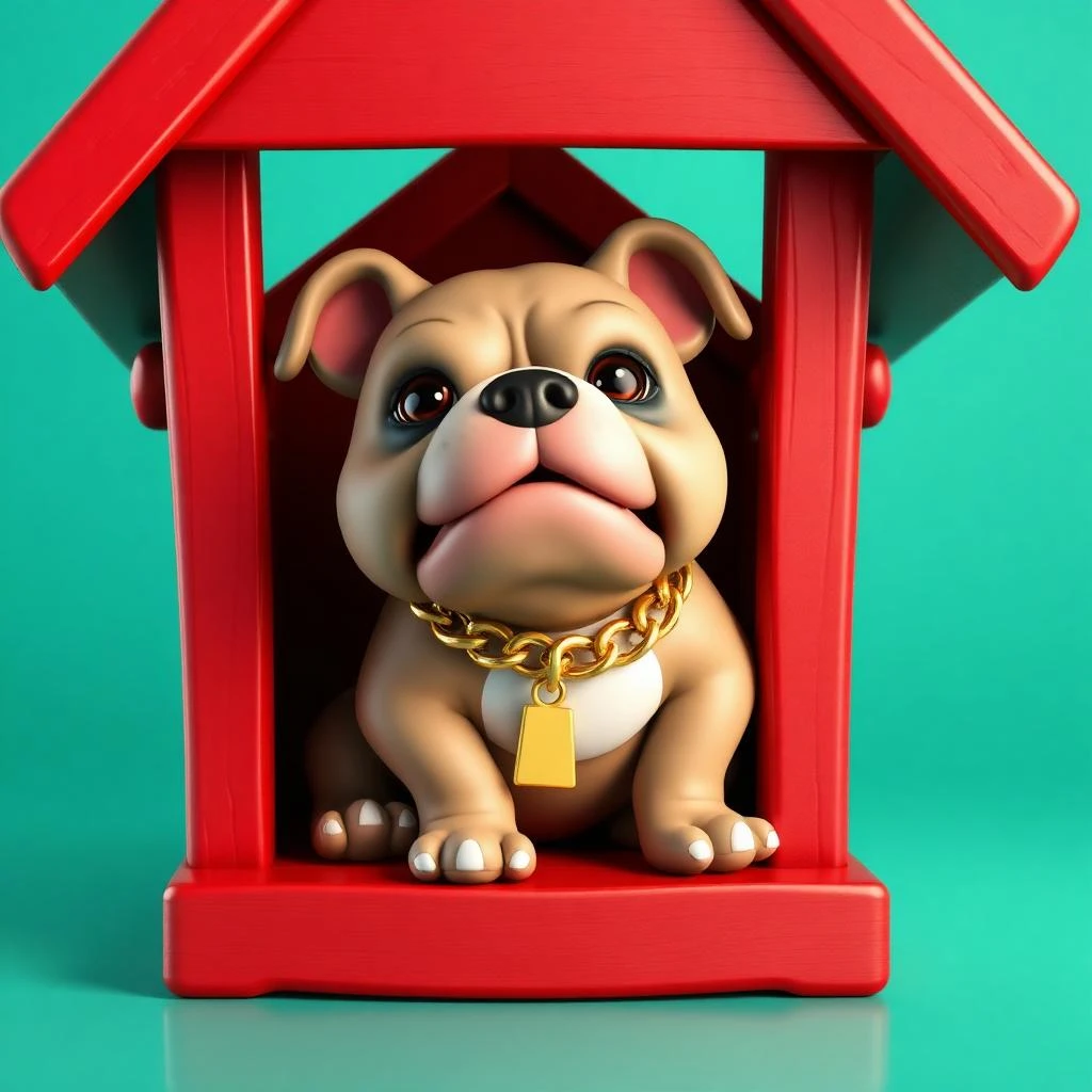 Bulldog in doghouse